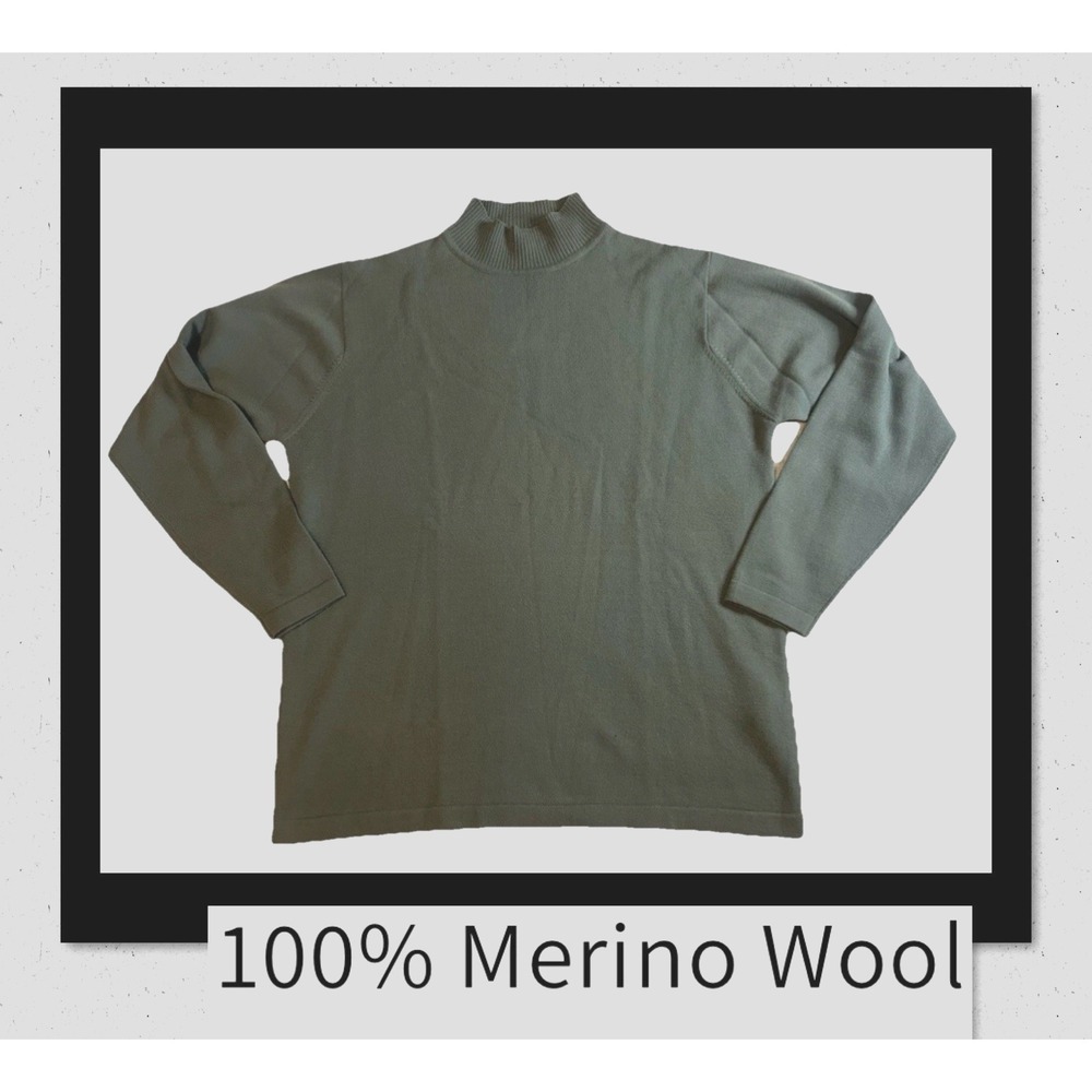 Halogen Women's Large 100% Merino Wool Sweater Turtleneck Pullover Olive Green